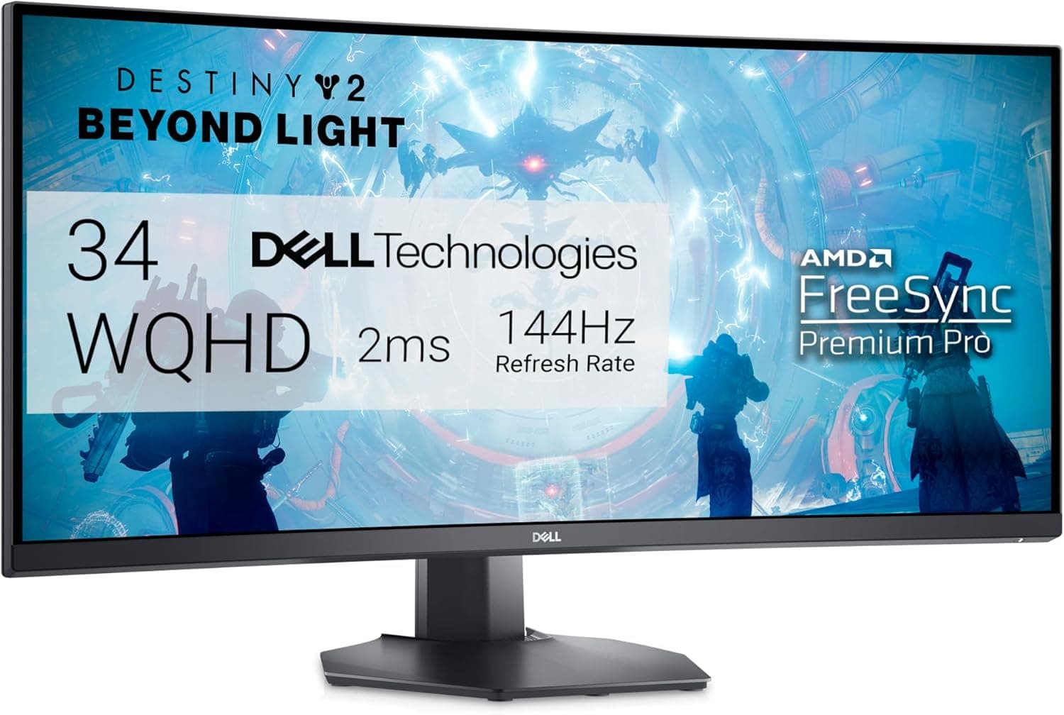 Dell S3422DWG 34" WQHD (3440x1440) Monitor de jogos curvo de 21:9, 1800R, 144 Hz, VA, 1 ms MPRT, AMD FreeSync Premium Pro, HDR 400, DisplayPort, 2 HDMI, 5 x USB