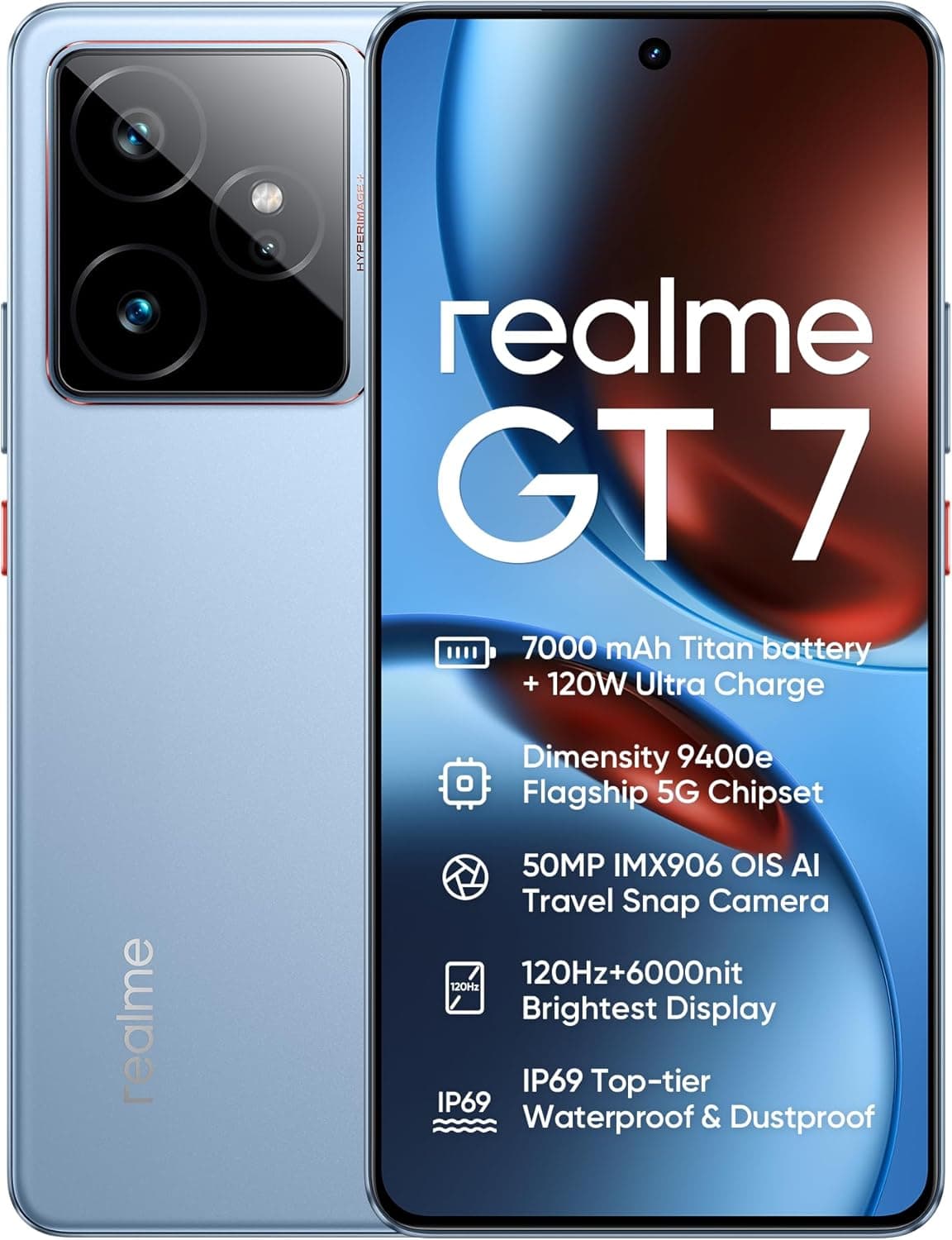 realme GT 7 | Smartphone desbloqueado 256 GB com 12 GB RAM e ecrã IceSense Blue