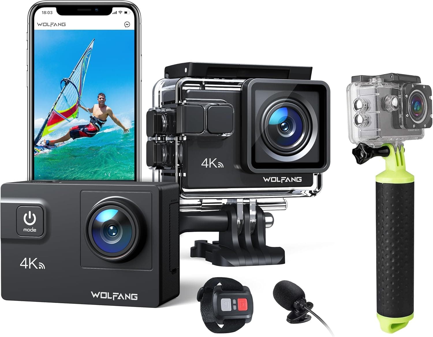 WOLFANG Câmara desportiva GA300 4K60FPS e conjunto de aderência flutuante