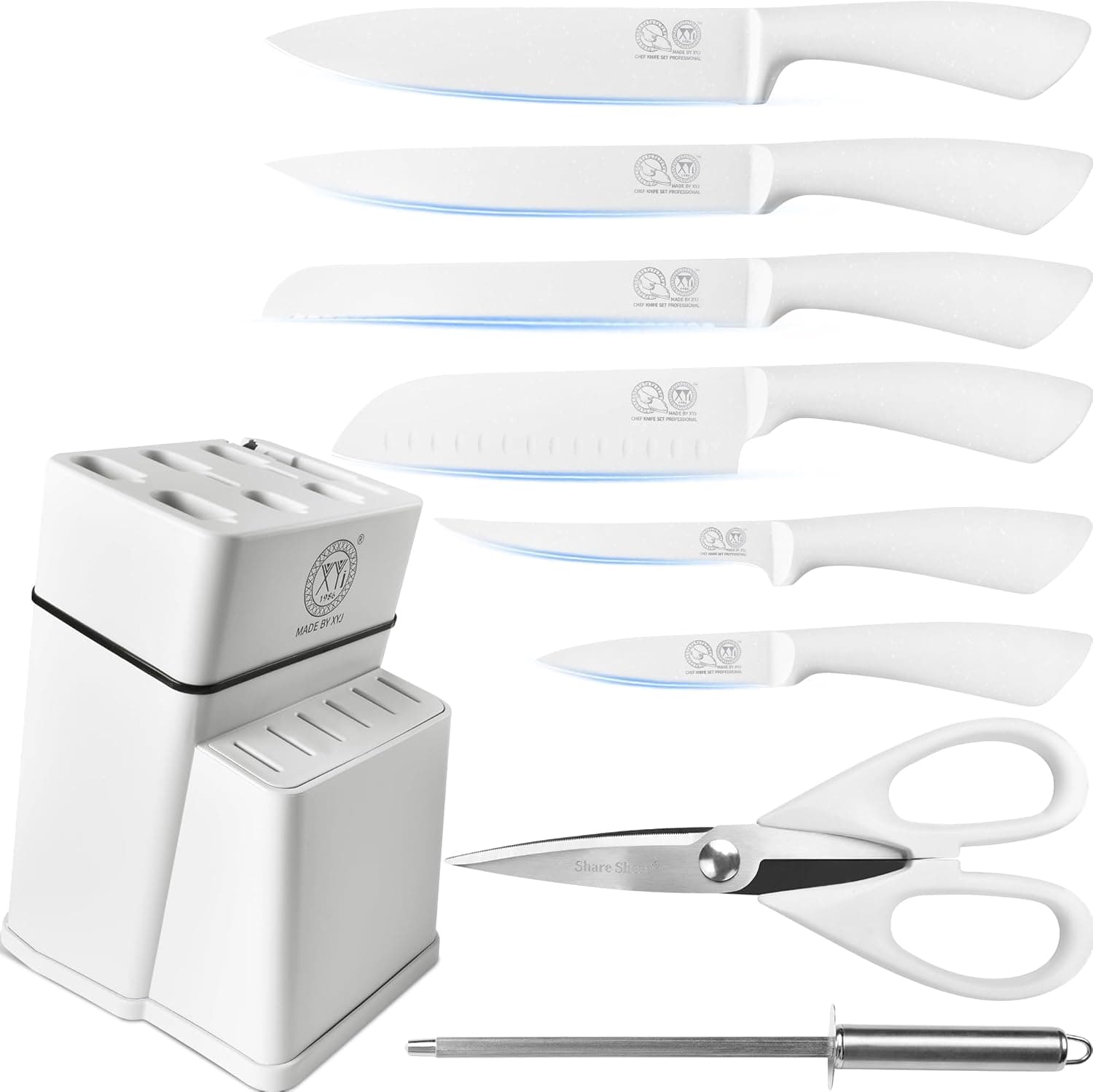 XYJ 9 em 1 | Conjunto de facas de cozinha profissional com suporte e facas para carne