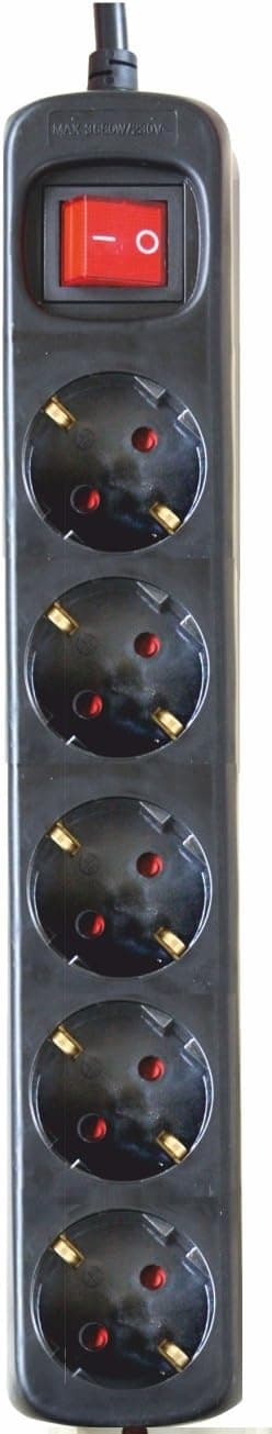 SILVER ELECTRONICS - Extensão de tomada com 5 entradas com interruptor, preto, 5 tomadas, cabo de 1,5 m, proteção infantil, tomada de terra, com proteção contra picos de tensão