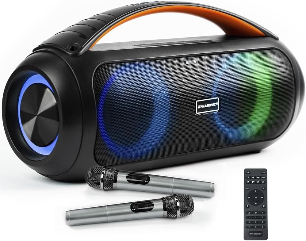 DYNASONIC D93 Altifalante Bluetooth portátil IPX5 Waterproof. Altifalante exterior sem fios. Estéreo sem fios. Leitor de som potente com luzes LED incorporadas. Micro-SD, USB