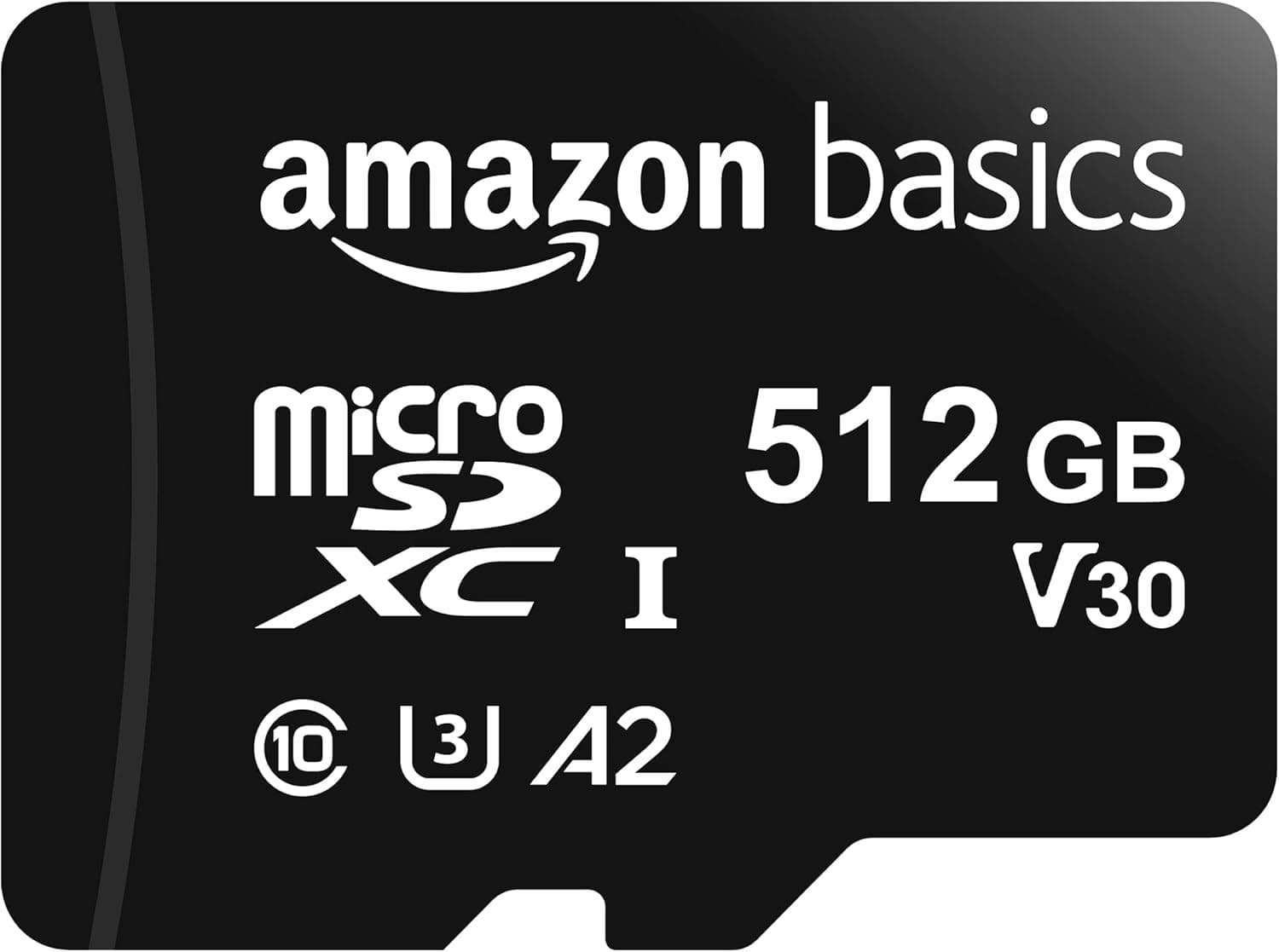 Amazon Basics - MicroSDXC, 512 GB, com adaptador SD, A2, U3, velocidade de leitura até 100 MB/s, preto
