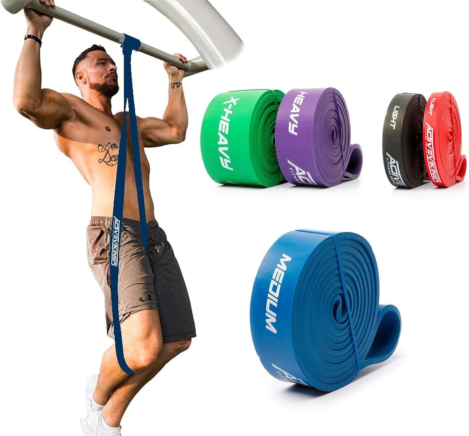 ActiveVikings® Bandas de fitness pull-up, perfectas para el desarrollo muscular y dominadas, bandas de resistencia