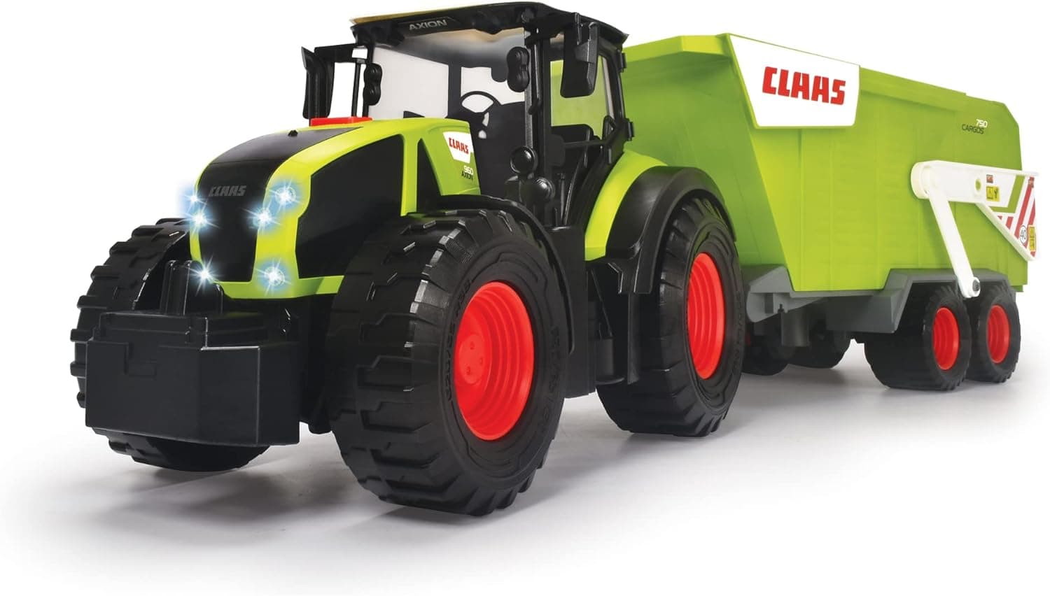 Dickie Toys - Grande trator de brinquedo CLAAS com reboque, mecanismo de rotação de roda livre, luz e som, adequado a partir de 3 anos (203739004)
