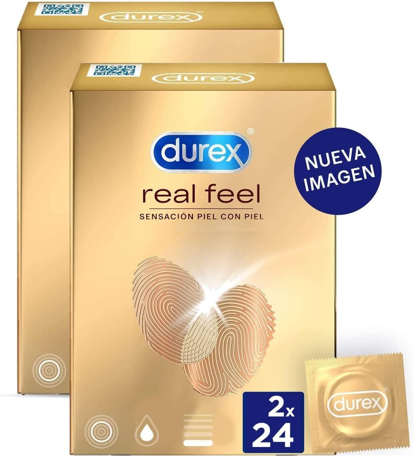 Durex Pack de poupança reservativos real felel, sensação de pele com pele, sem látex, 48 preservativos