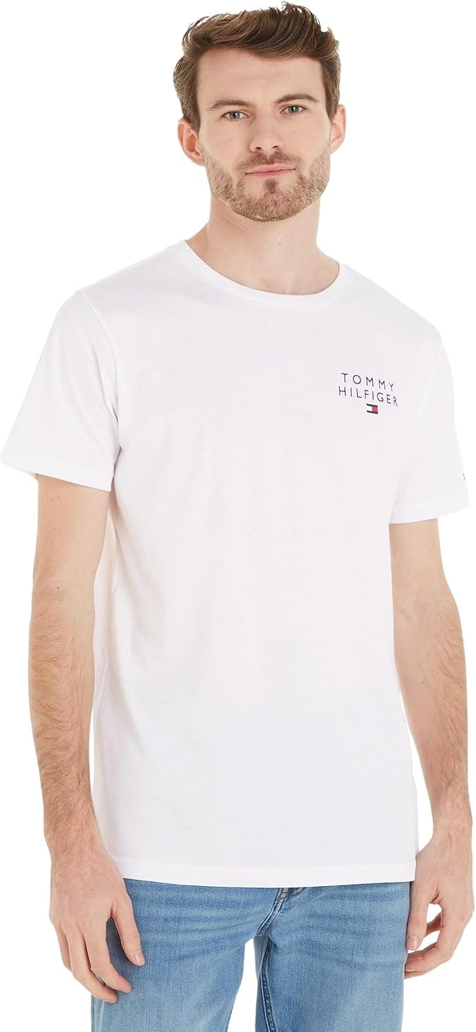 Tommy Hilfiger Camiseta de Manga Corta Hombre Logo con Cuello Redondo M Blanco (White)