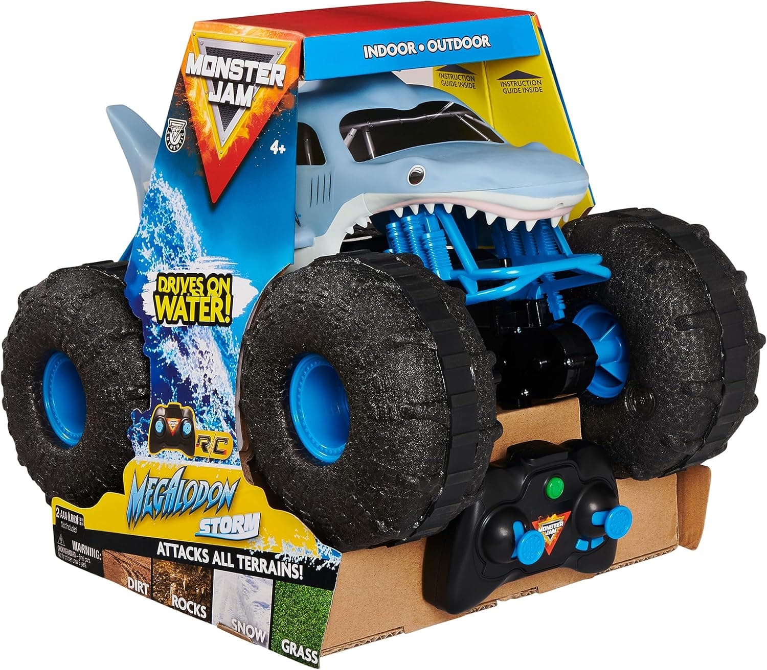 Monster Jam - Carro TELEDIRIGIDO Megalodon - carro RC Megalodon Storm em escala 1:15-2,4 GHZ até 76 m - 6056227 - brinquedos crianças 4 anos +