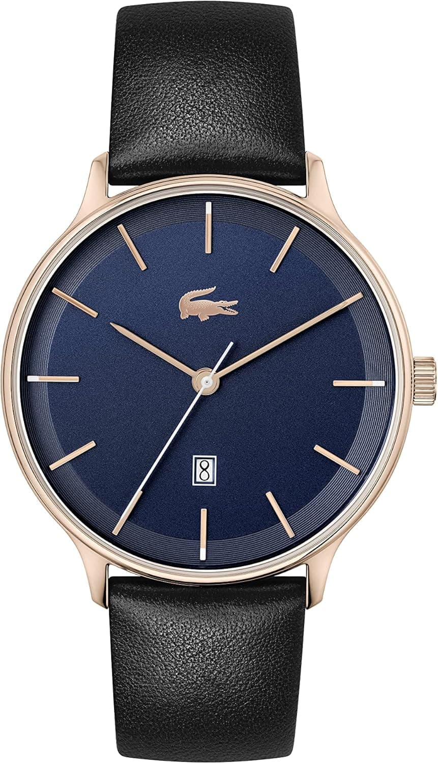 Lacoste Relógio analógico de quartzo para homem com correia feita de casca de maçã preta - 2011168, azul, Correia