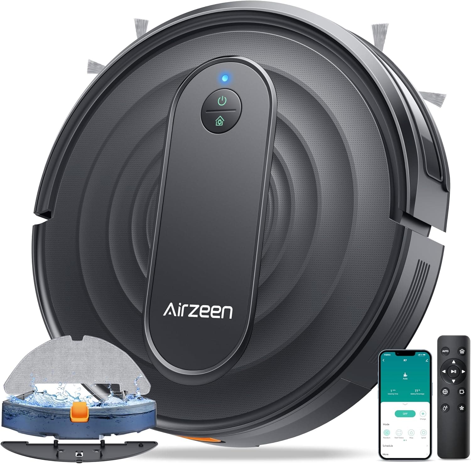 Airzeen Robot aspirador e esfrega-chão, 3000 Pa de sucção, varrer 3 em 1, aspiração e trapear, aspirador robot com Auto Carpet Boost, App/Alexa/controlo remoto, ideal para pêlos de animais de estimação