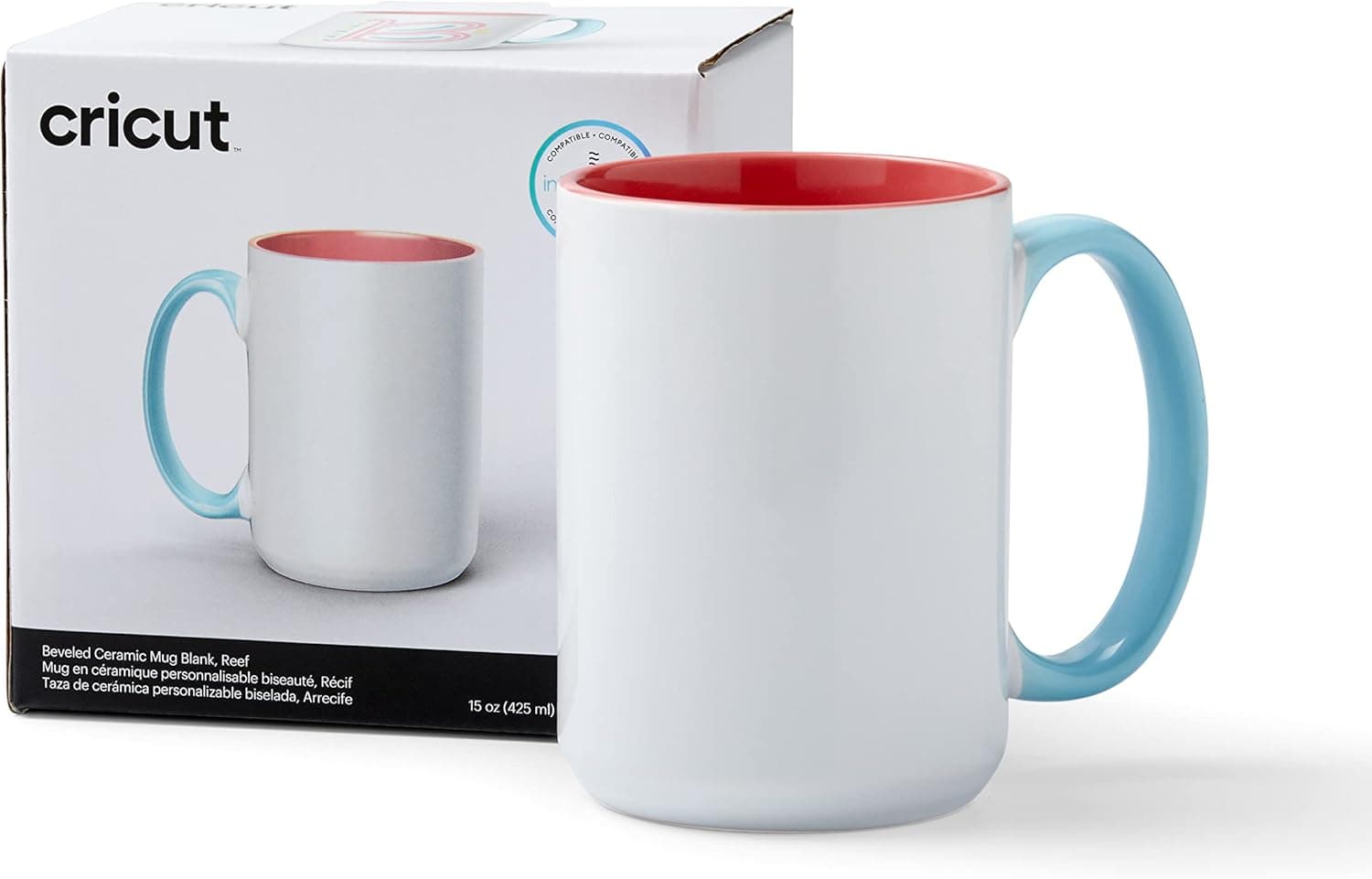 Cricut Caneca de cerâmica chanfrada em branco, 425 ml (1 unidade) BEV 15 onças, ferro, floresta, tamanho único