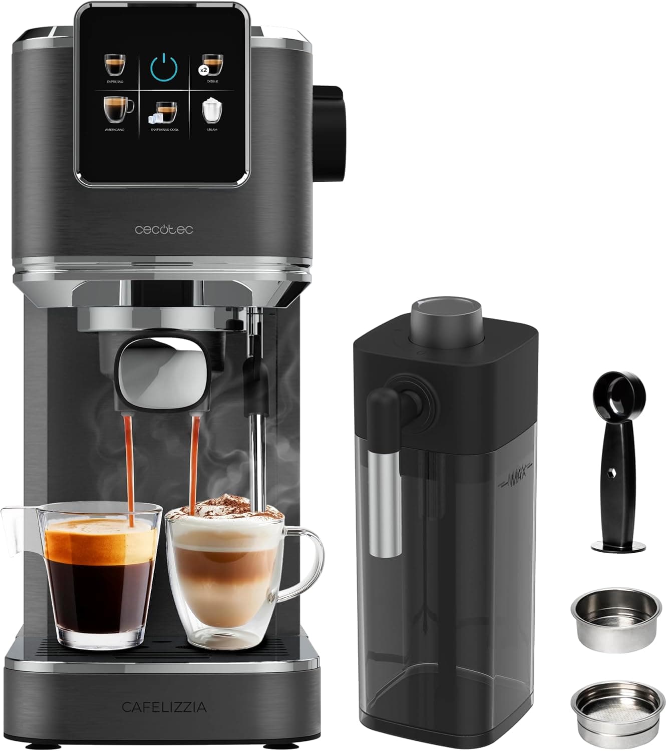 Cecotec Máquina de café expresso para expresso e cappuccino e café frio café frio ColdBrew Essential. 20 bares, sistema ColdBrew, ecrã tátil, vaporizador, aquecedor, depósito de água 1,5 l removível