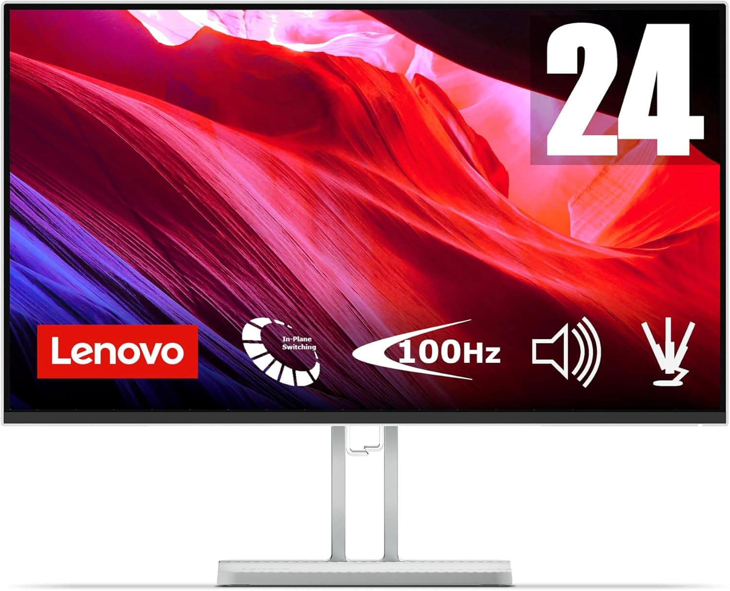 Lenovo L24i-4B Monitor de 23,8" (IPS, 1920 x 1080 px, 16:9, 100 Hz, tempo de resposta 4 ms, HDMI, VGA, montagem VESA de 100 mm, suporte de inclinação) cor cinza nuvem, versão Atual