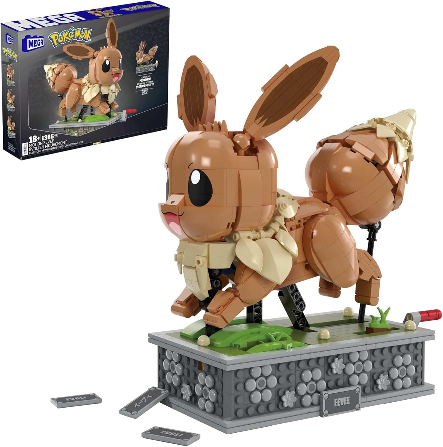 MEGA HTH71 | Figura de construção articulada de Eevee Pokémon com mais de 1200 peças, para crianças a partir dos 12 anos