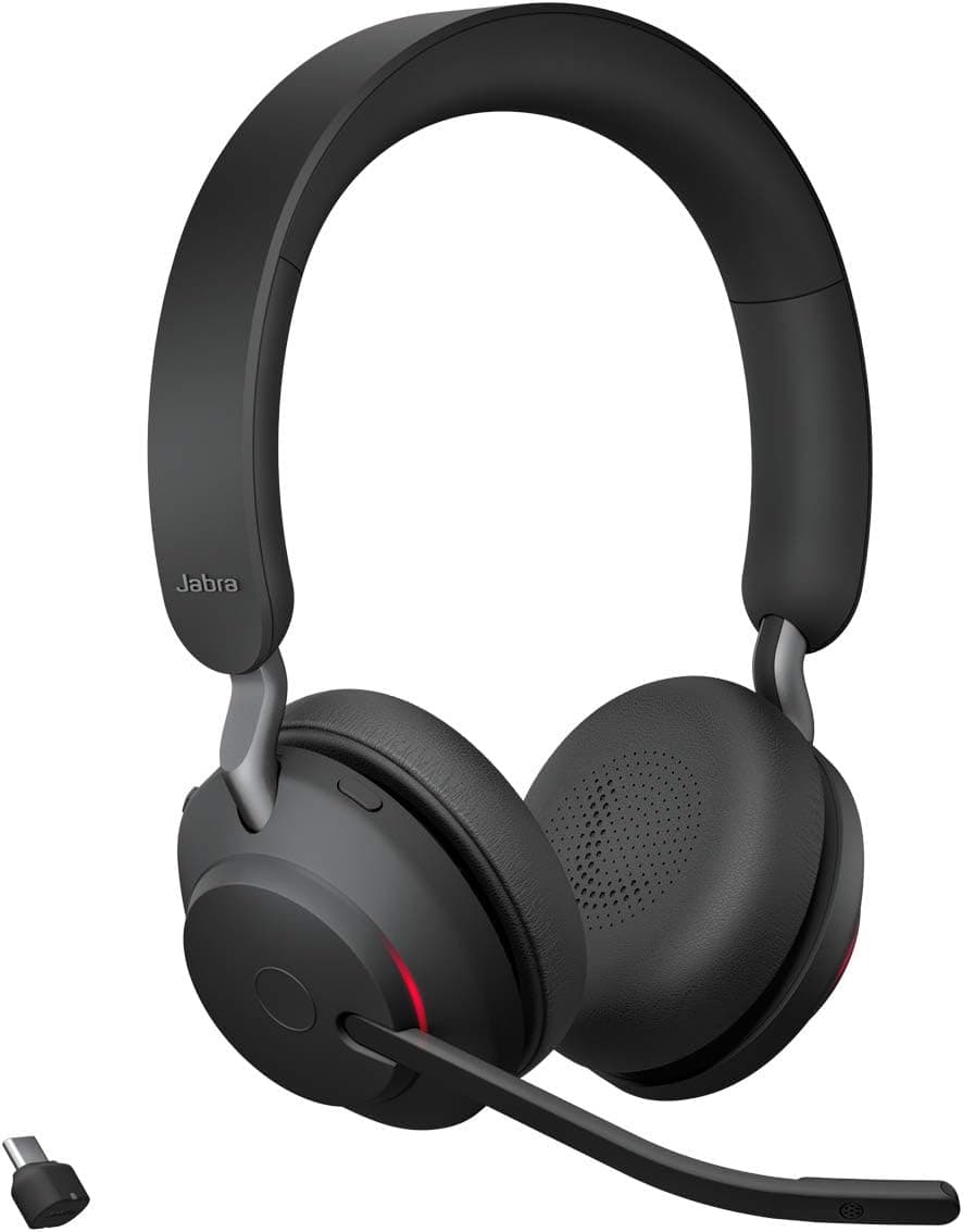 Jabra Evolve2 65 | Auscultadores sem fios estéreo com cancelamento de ruído e adaptador Bluetooth USB-C