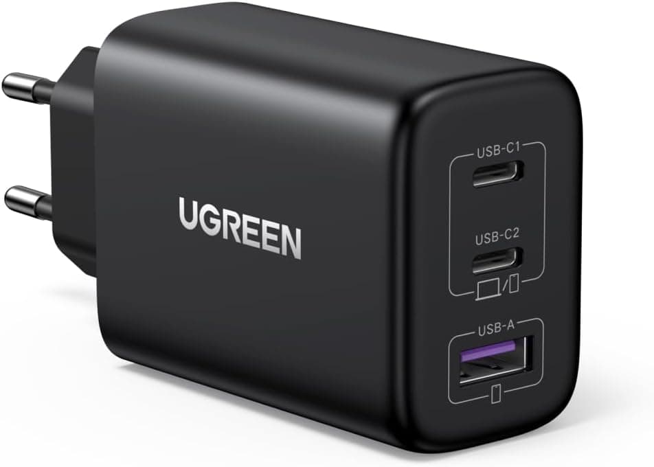 UGREEN 65W | Carregador USB-C com 2 portas USB-C e 1 USB-A para portátil, tablet e smartphone