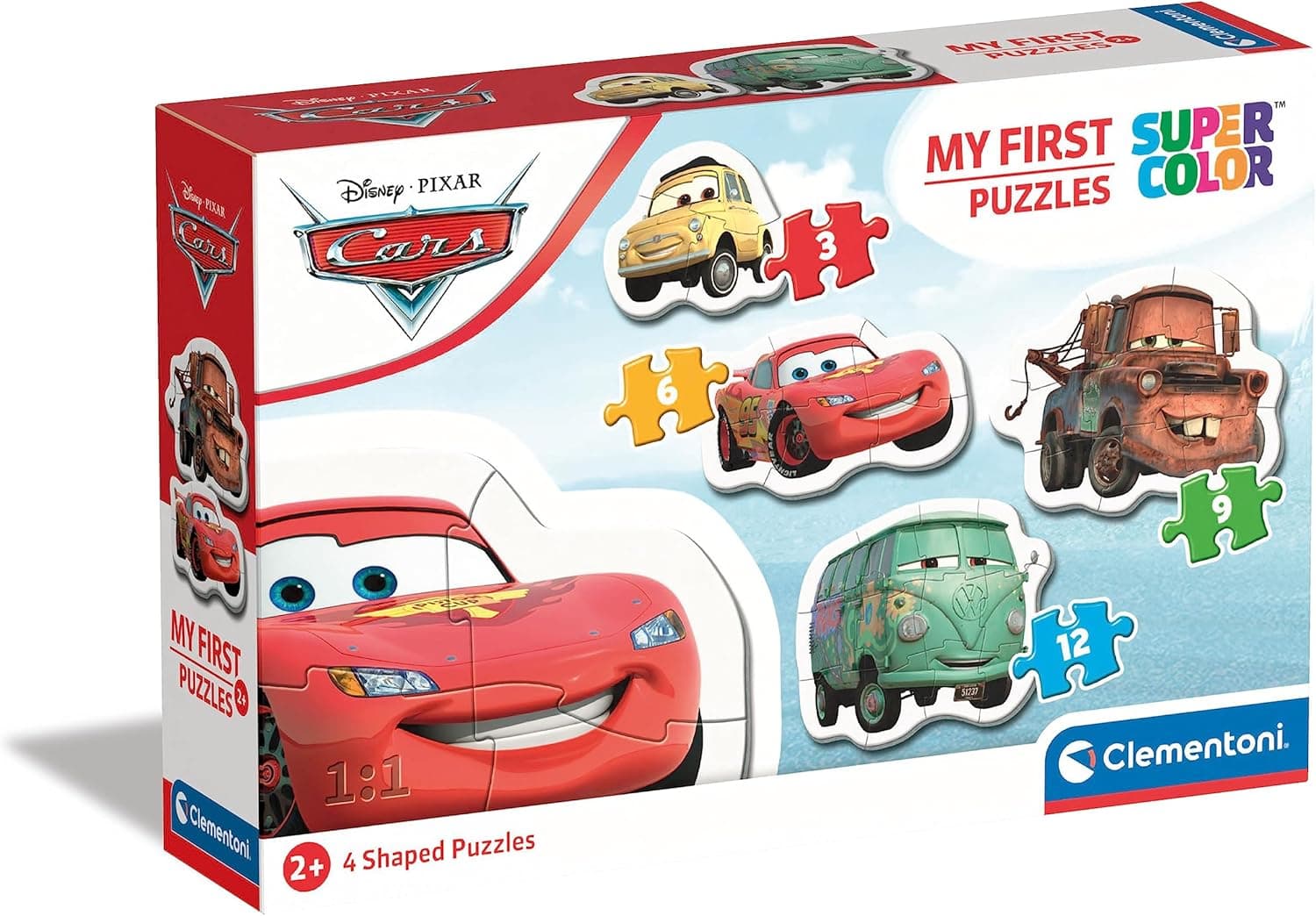 Clementoni Puzzle infantil carros, progressivo 3-6-9-12 peças, My First Puzzle, cores diversas