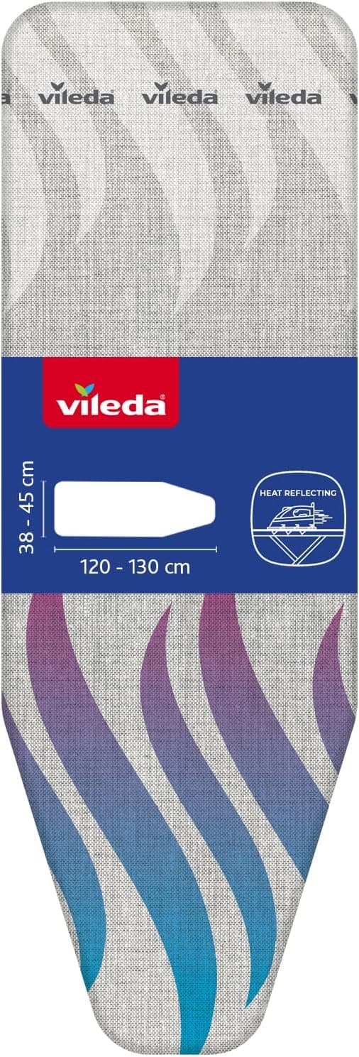 Vileda Total Reflect - Capa de passar metálica, reflete o vapor sobre a roupa, para passar a ferro extra rápido, ajustável, cinzento, 120 a 130 x 38 - 45 cm