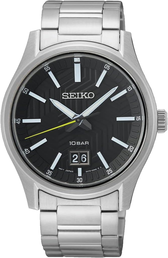 Seiko Relógio analógico para homens de quartzo com correia em aço inoxidável SUR535P1, Prata, pulseira