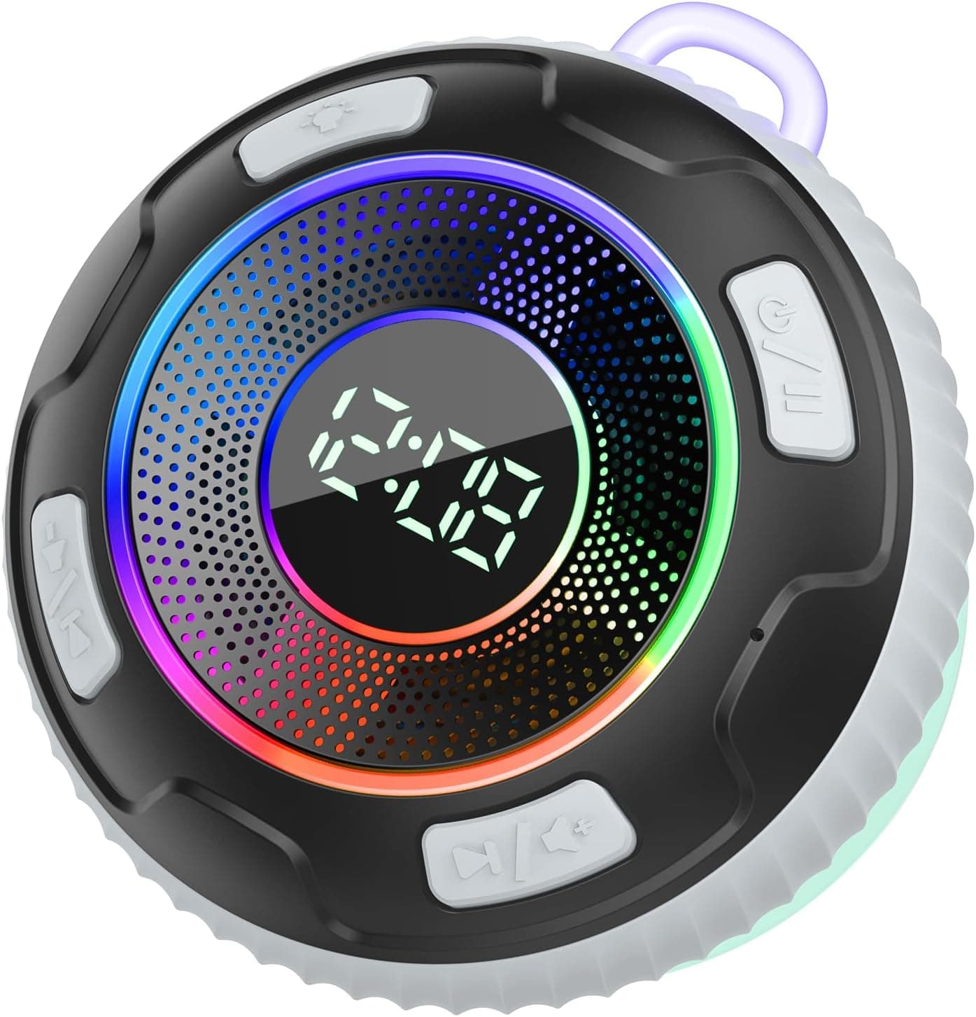 Altifalante Bluetooth, altifalante duche com ventosa, altifalantes sem fios portátil com RGB luz colorida, 10 horas estéreo hi-fi, IP7 impermeável, mãos Call livres, USB-C Speaker para casa festa