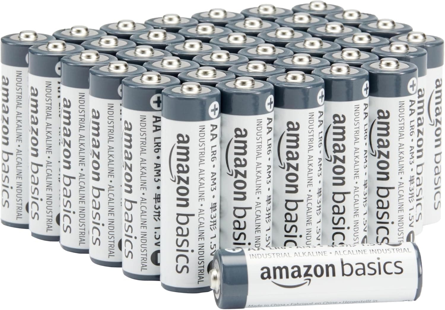 Amazon Basics - Pacote de 40 pilhas industriais alcalinas AA, 1,5 volts, vida útil de 5 anos