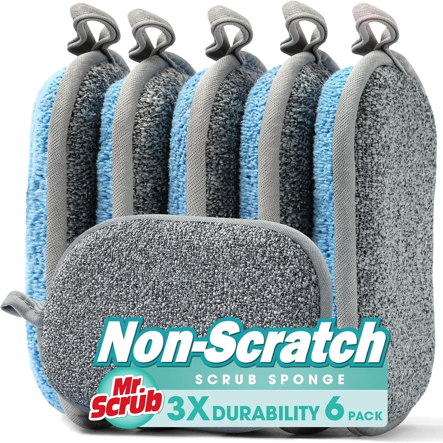 MR. SCRUB | Esponjas de cozinha multifunções com lado anti-riscos e microfibra, pack de 6