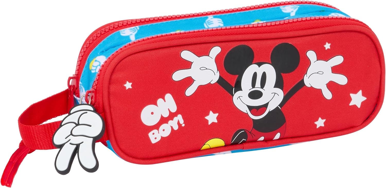 Safta Mickey Mouse Fantastic - Suporte para crianças duplas, estojo infantil, estojo infantil, ideal para crianças na idade escolar, confortável e versátil, qualidade e resistência, 21 x 6 x 8 cm, cor