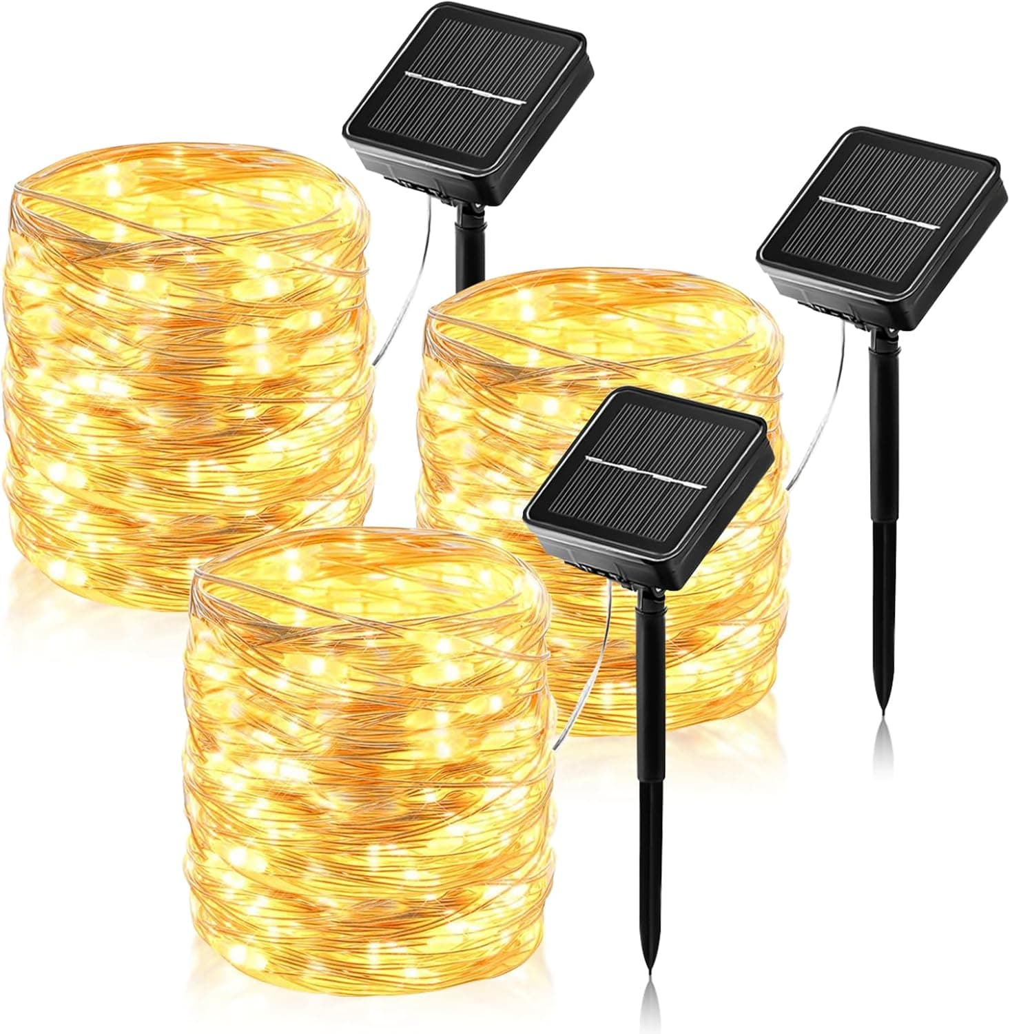 Luzes solares LED para exterior e jardim, 3 rolos de 12 m, 120 LED, 8 modos de luz à prova de água