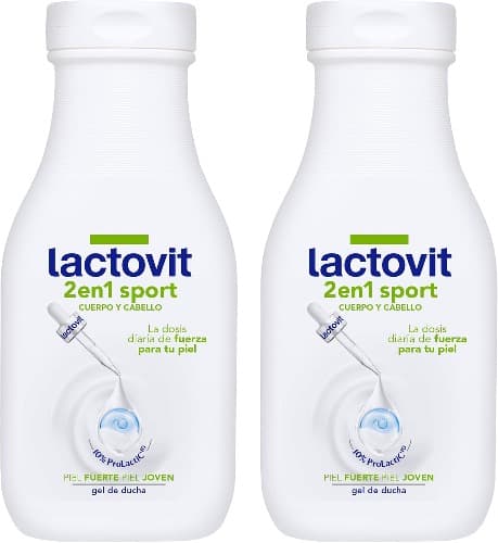 Lactovit - Gel de duche e champô 2 em 1 desporto, para peles e pelos normais, gel corpo e cabelo, delicado e sofisticado, 250ml x2