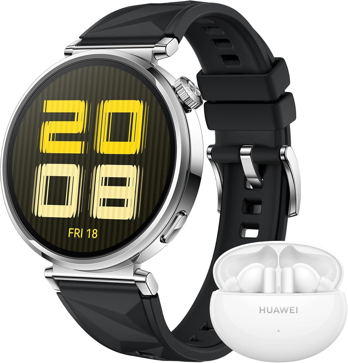 HUAWEI WATCH GT Smartwatch de 5 41 mm, silhueta com design sofisticado, experiência de corrida e ciclismo, acompanhamento de saúde, 14 dias de duração, iOS e Android, preto FreeBuds 5i branco