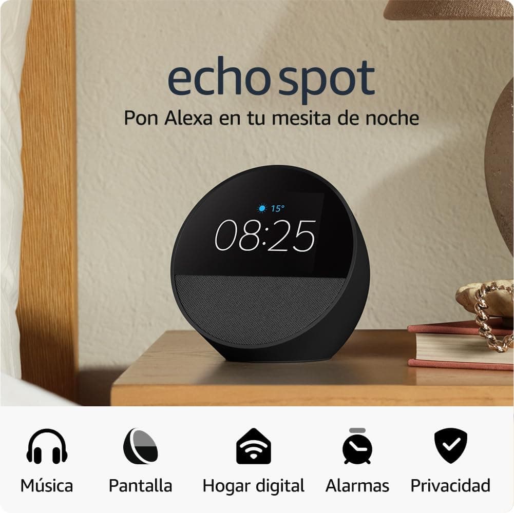 Amazon Echo Spot 2024 | Despertador inteligente com coluna de qualidade e Alexa