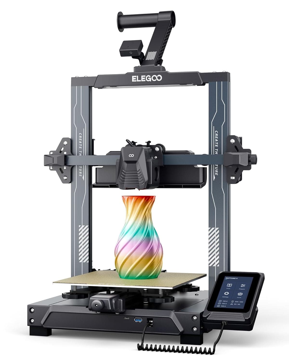 ELEGOO Neptune 4 Impressora 3D FDM, com alta velocidade de 500 mm/s, nivelamento automático em 121 pontos, extrusora direta de engrenagem dupla, tamanho de impressão de 225 x 225 x 265 mm³