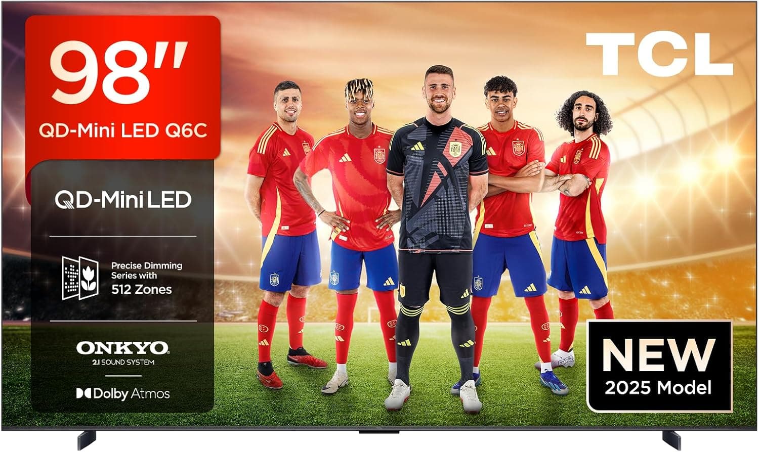 TCL QD-Mini LED Smart TV, 98Q6C 98", 4K HDR premium de 1000 nits with Google TV (Dolby Vision IQ & Atmos, Matte HVA painel, Onkyo 2.1 Sound System, Motion Clarity Pro, Hands-Free