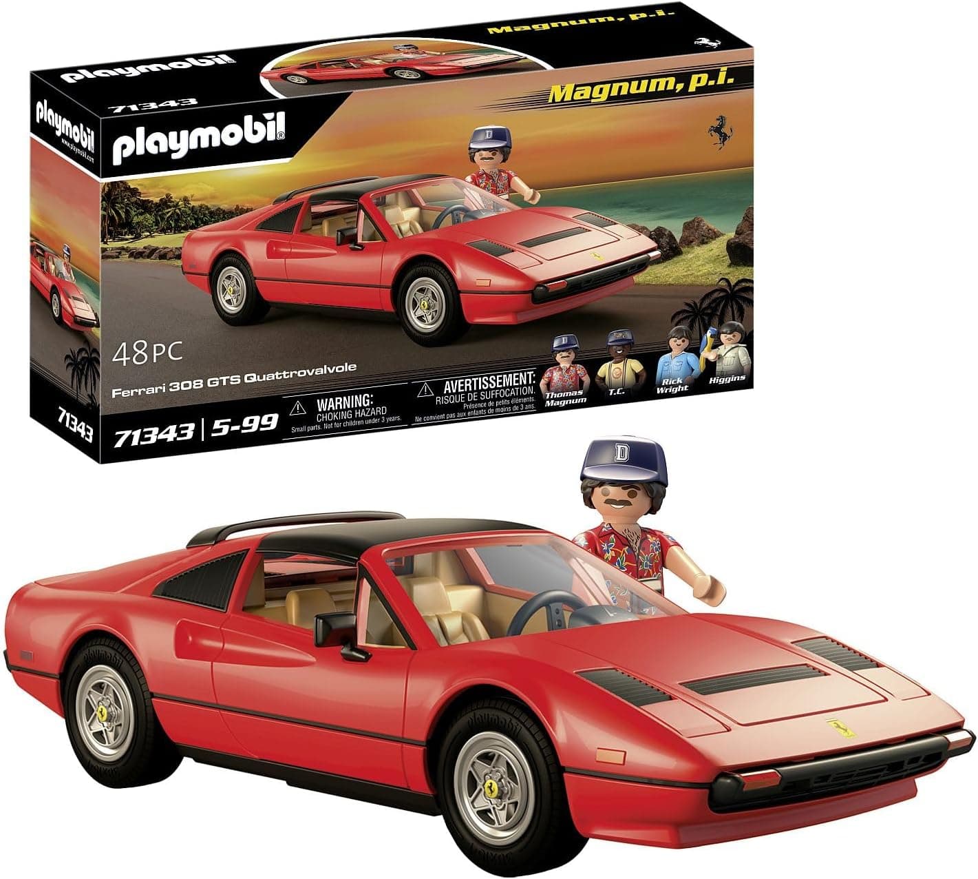 PLAYMOBIL Famous Cars 71343 Magnum, P,I, Ferrari 308 GTS, supercarro, peça colecionável para fãs de carros, brinquedo para colecionadores e crianças a partir de 5 anos