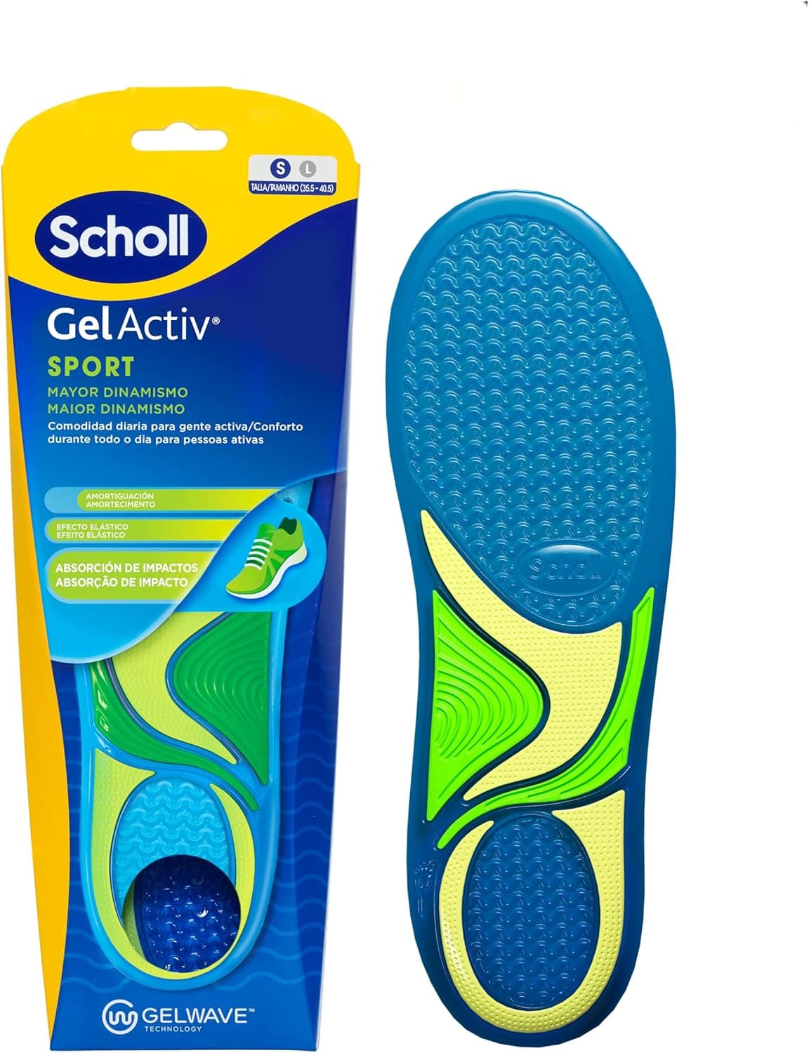 Scholl Palmilhas GelActiv Sport para mulher - para calçado desportivo, conforto durante todo o dia, absorção de impactos e elasticidade com a tecnologia GelWave - Tamanho 35,5 - 40,5