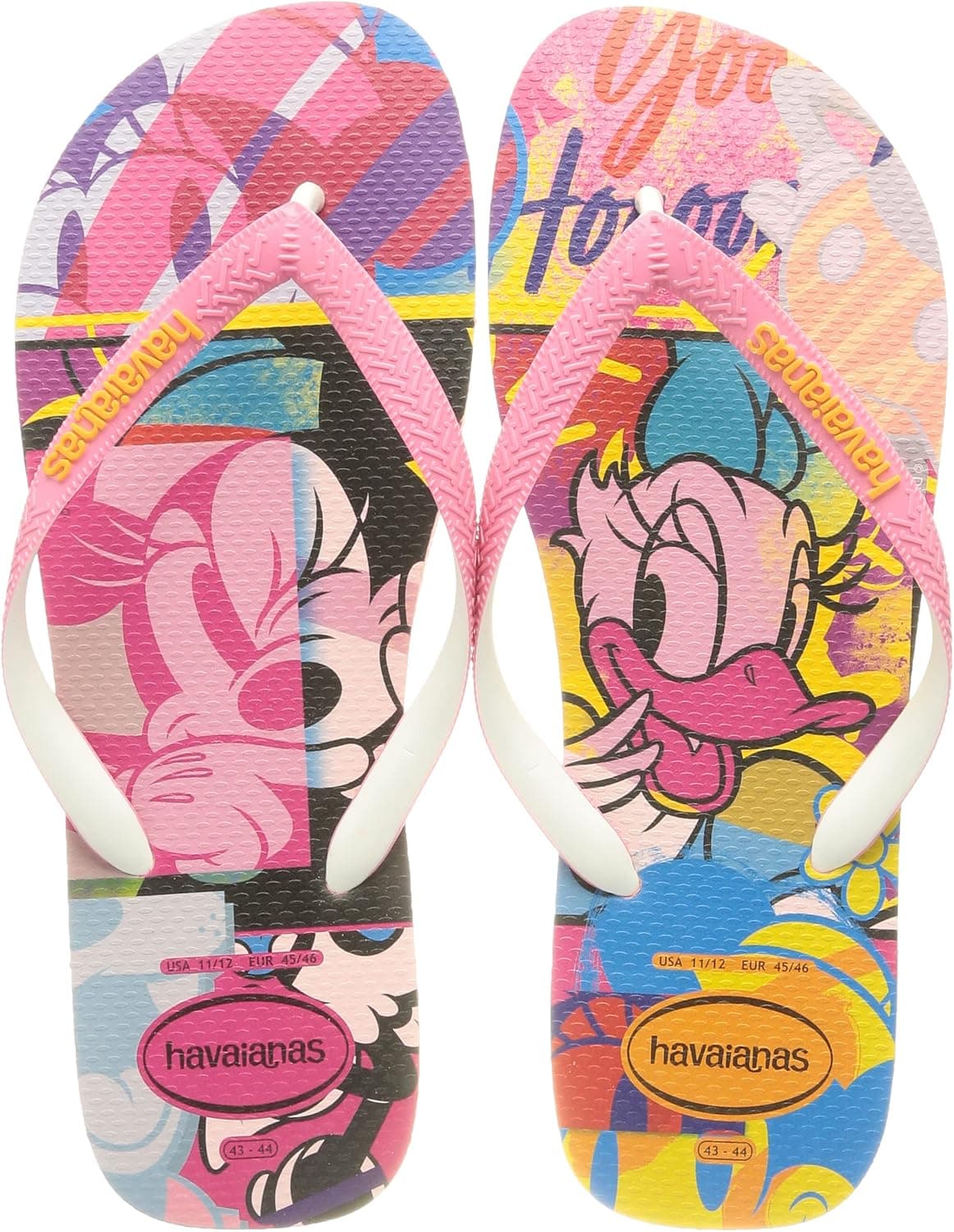 Havaianas - Disney Stylish, chinelos confortáveis, leves e resistentes, desenhos da Disney e Pixar, tiras largas, adultos unissexo