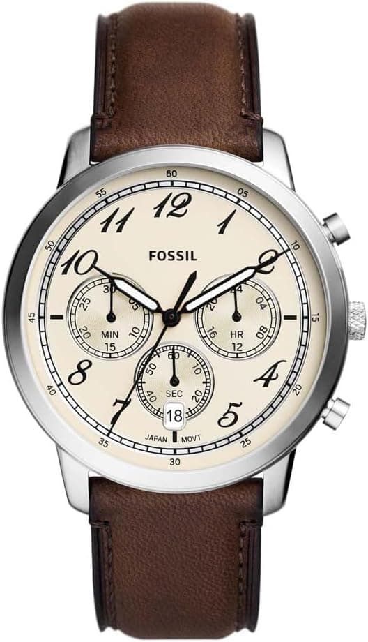 Fossil Relógio para homem Neutra, movimento cronógrafo de quartzo, caixa de 44 mm em aço inoxidável prateado com correia de aço, FS5384