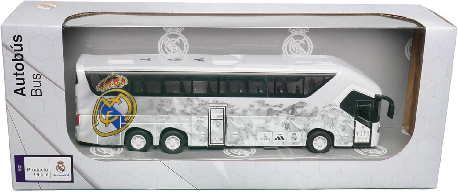 Sockers Eleven Force FC Real Madrid | Autocarro de brinquedo com portas móveis e retrofricção para crianças fãs de futebol