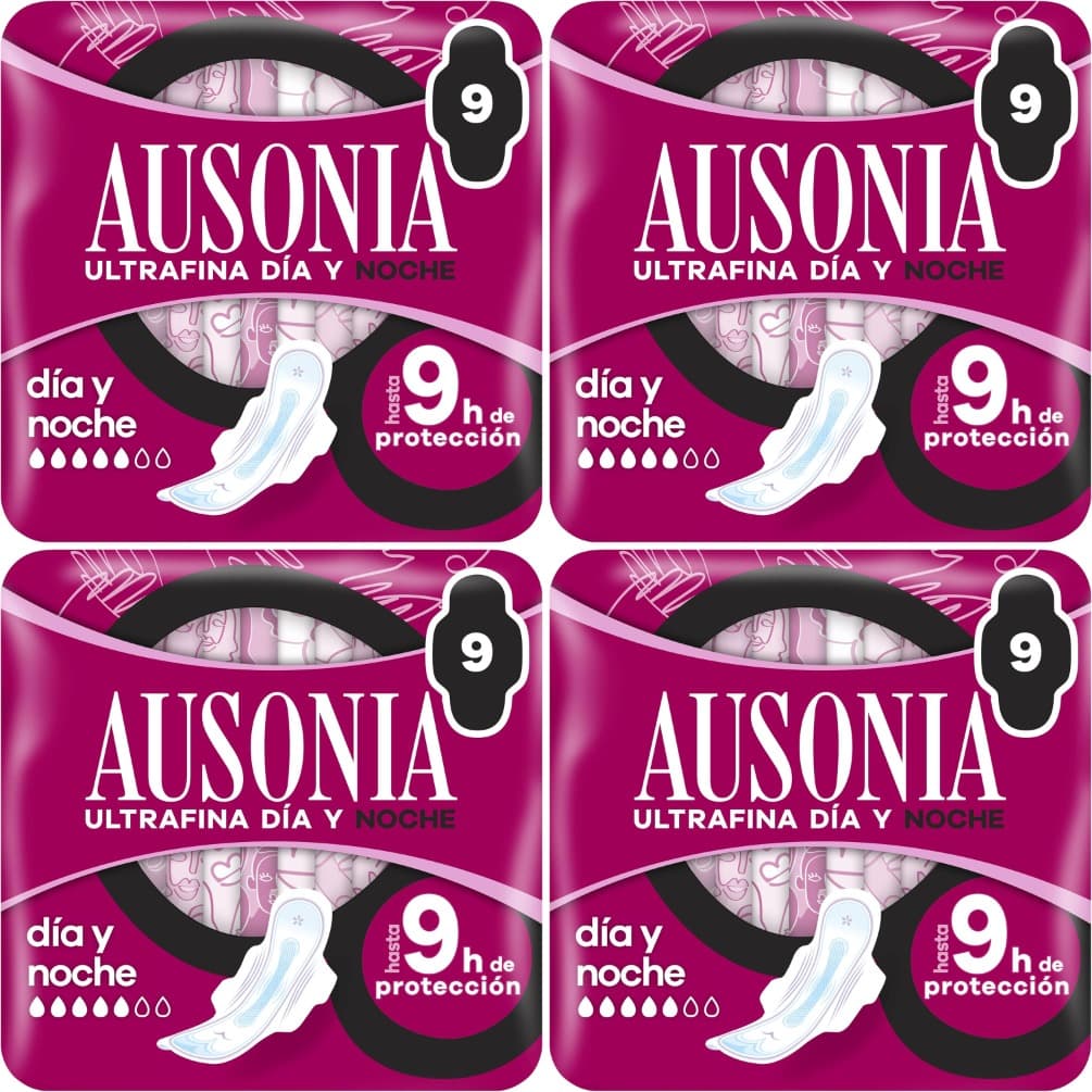 Ausonia Dia e noite ultrafina, composto com asas, para um fluxo muito abundante durante o dia, 9 unidades, até 9 horas de proteção