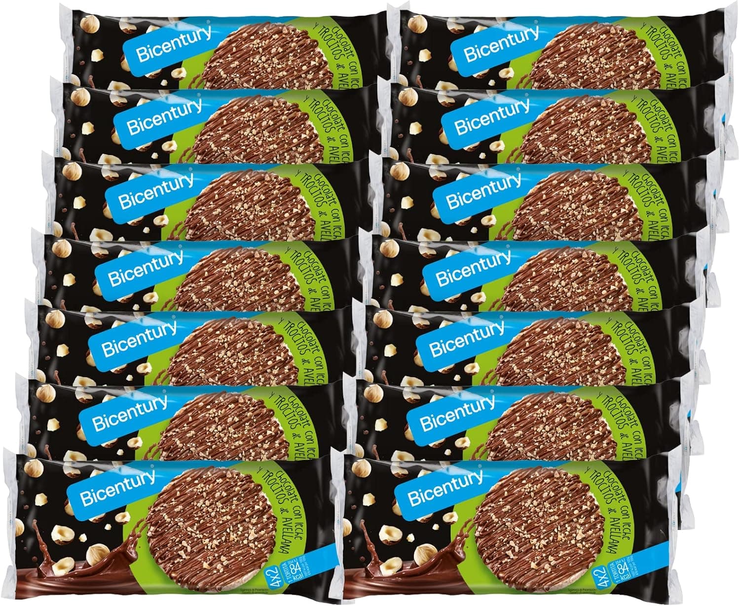 Bicentury - Tortitas de arroz com chocolate preto e pedaços de avelãs (14 embalagens)