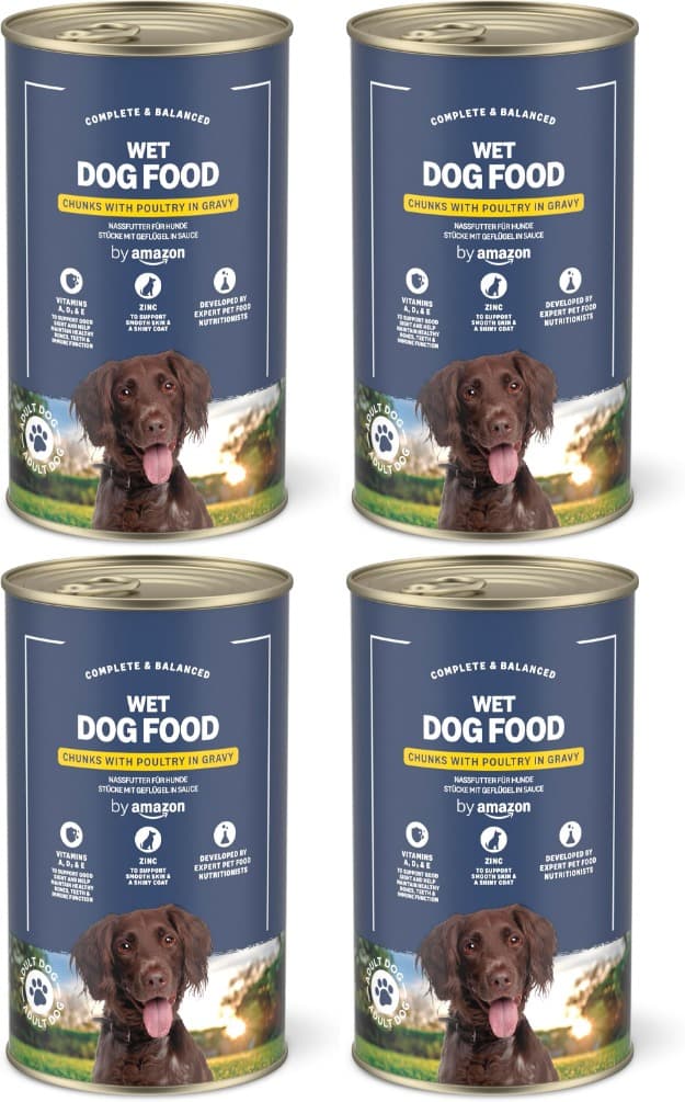 by Amazon - Comida húmida para cães, pedaços de aves de capoeira em molho, 1,24 kg x 4