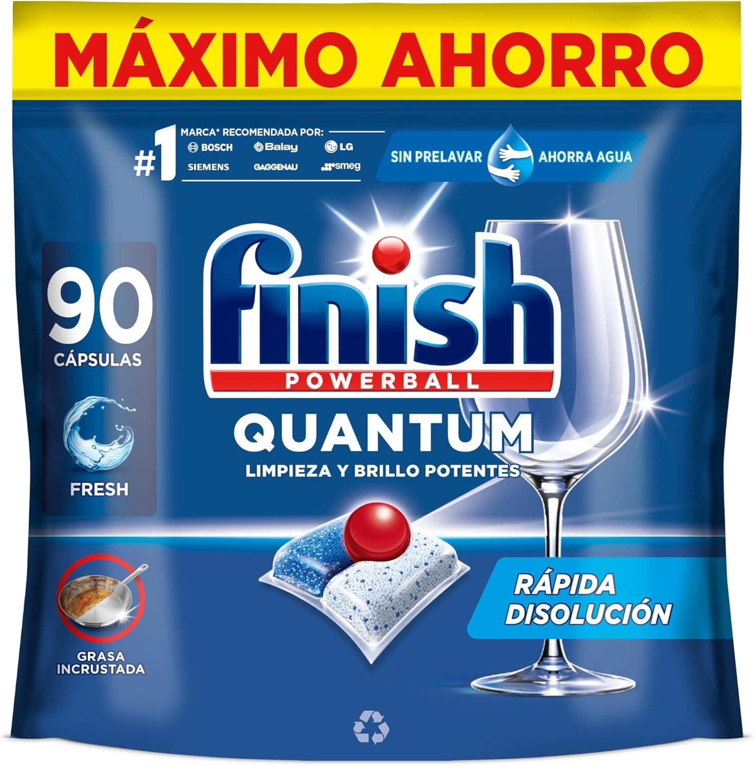 Finish Powerball Quantum All in 1 | Pastilhas para máquina de lavar loiça limpeza profunda e brilho superior, 90 unidades