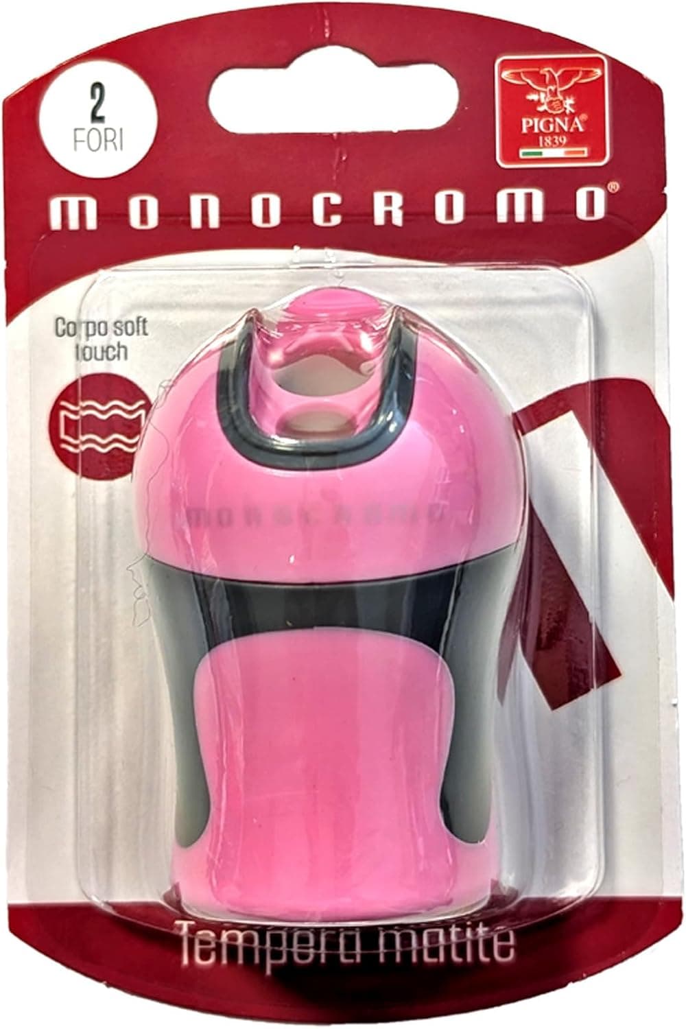 Pigna | Afiador duplo de corpo suave ao toque em rosa para escola e escritório