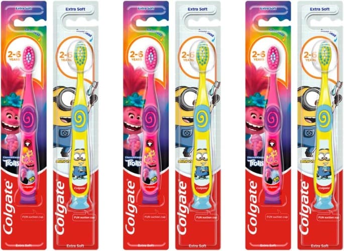 Colgate Escova de dentes extra macia, para crianças dos 3 aos 5 anos, 2 escovas x 3