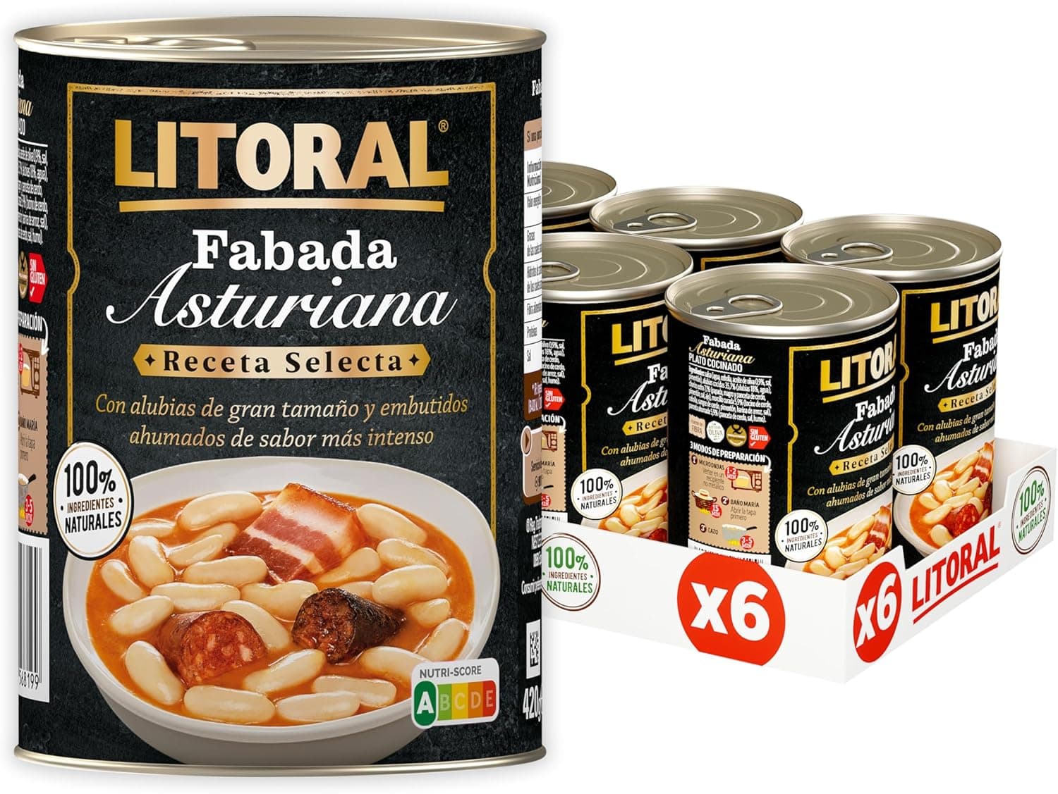 Litoral Fabada Asturiana Receita selecionada - prato preparado sem glúten - pacote de 6 x 420 g, total 2,52 kg