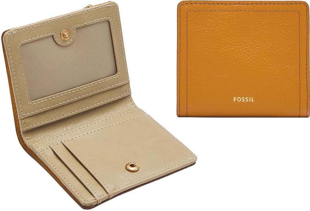 Fossil Logan carteira Bifold de couro amarelo para mulher