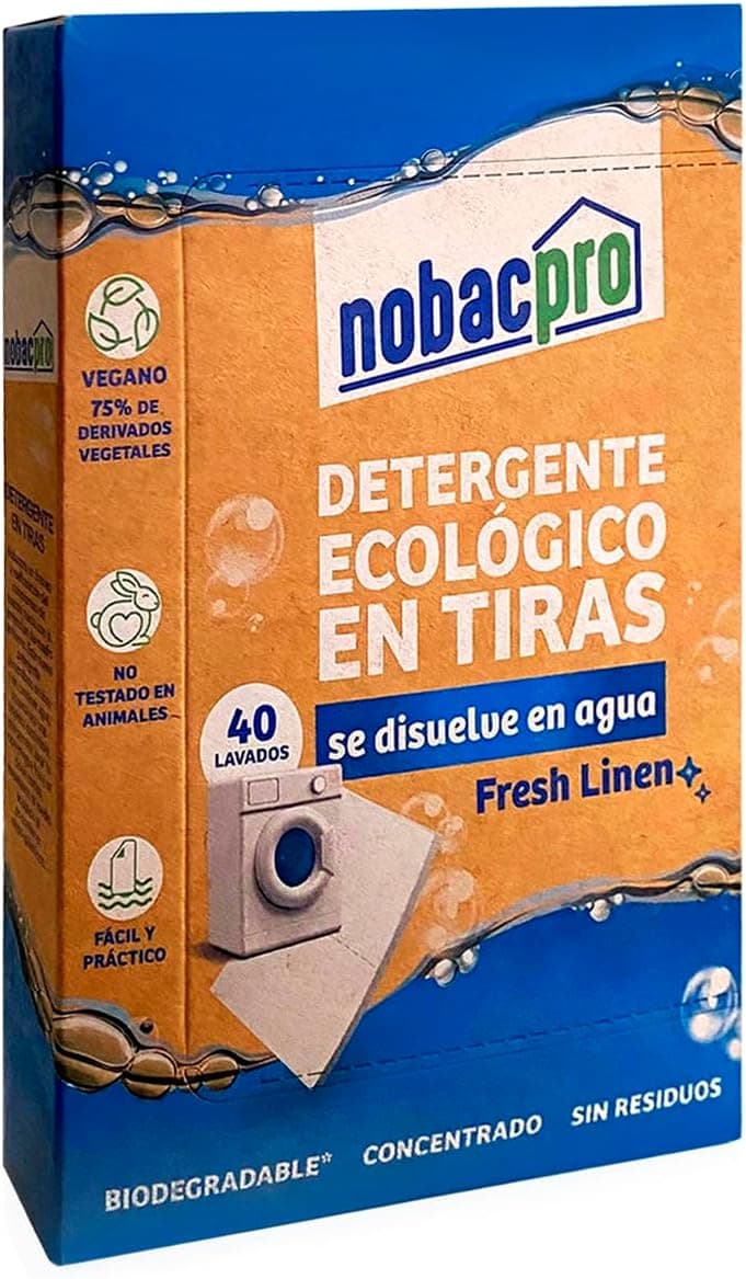 NobacPro - Detergente em tiras para máquina de lavar | até 40 lavagens - 20 tiras | Olor Free Fragance | 100% ecológico, hipoalergénico e vegano, não contém plásticos, fabricado em Espanha