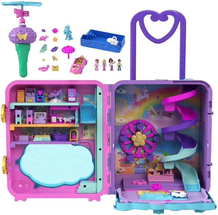 Polly Pocket Maleta Vacaciones sobre Ruedas | Conjunto de brincadeira com bonecas e acessórios para crianças a partir dos 4 anos