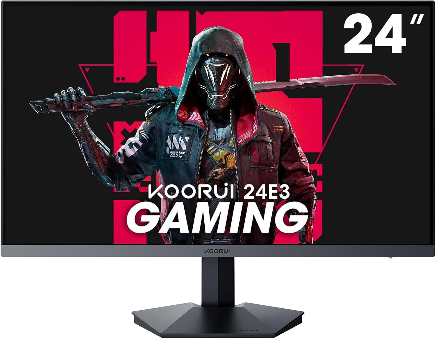 KOORUI Monitor Gaming de 24 polegadas, 165Hz 1080p 1 m, IPS, adaptador Sync, ecrã computador HDMI, inclinação ajustável, cuidado dos olhos, montagem na parede VESA (FHD HDMI x 2, DisplayPort)