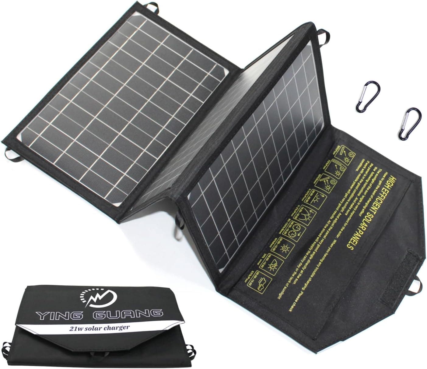 Carregador Solar de Campismo 21 W – Painel Solar Portátil com 2 Portas USB, Impermeável, para Telemóveis, Tablets e Outros Dispositivos Digitais